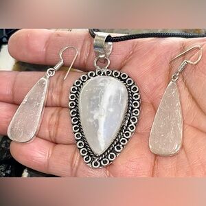 Selenite Satin Spar Pendant & Earrings Set